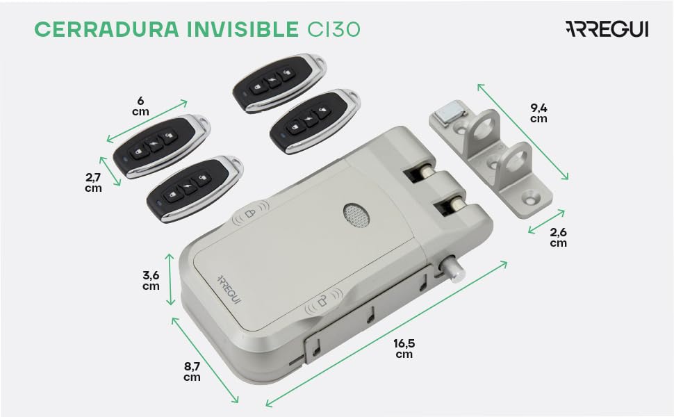 ARREGUI CI30P Invisible Security Door Lock with 4 Remote Controls, Lock - Silver Colour - Image 4