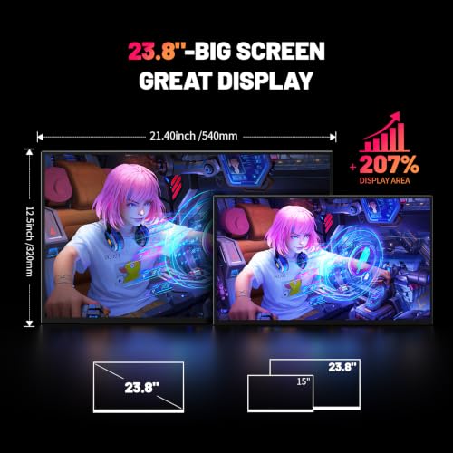 Image of Portable Monitor 4K 23.8 inch 3840 * 2160 UHD 100% sRGB 60Hz HDMI USB-C 24 inch Large Travel Monitor for Laptop, Built-in Stand & VESA Mount, Second Screen for PC Game Consoles