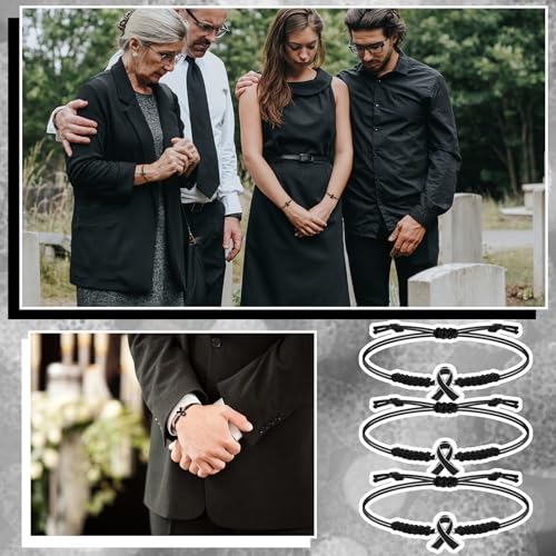 Sasylvia 20 Pcs Black Melanoma Skin Cancer Awareness Bracelets Adjustable Cord Stretch Funeral Skin Cancer Awareness Gifts for Men Women Jewelry Accessories4