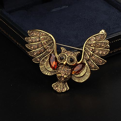 Image of Kokoma Retro Owl Brooch Pin for Women Men Rhinestone CZ Vintage Bird Badge Lapel Pins Corsage Animal Badge Shawl Clip Pins for Cloth Suit Dress Accessories