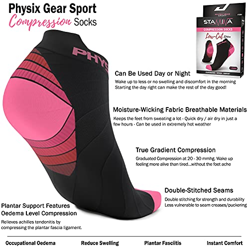 Physix Gear Sport 4 Pairs of Compression Running Socks in (2 Pairs Black/Pink + 2 Pairs Black/Blue) S-M Size4