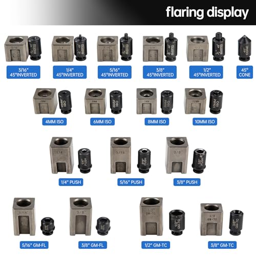 Hydraulic Flaring Tool Kits, 45° Double Flaring Tools, Brake Repair Brake Flaring Tool for 3/16"-1/2",Brake Flare Tool with Tube Cutter, 33PCS Flaring Dies for Copper Line, Steel Pipe and GM Reparing