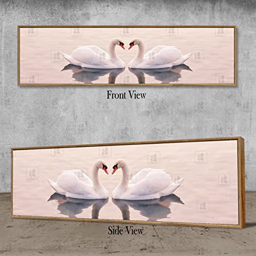 Image of PAINTINGMANTRA Two Swan Love in the Lake Large Canvas Painting Framed Panel Wall Painting, Framed Luxury Paintings for Home Decoration, Living room, Bedroom & Office Decor (White, 13x47 Inch)