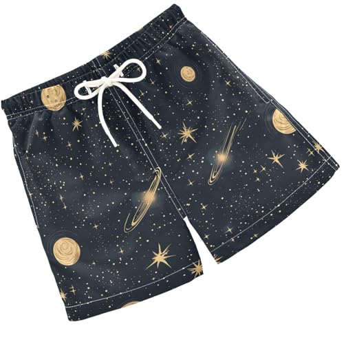 Pigsaly Boys' Swim Board Shorts Gold Space Starry Stars Moon Boy's Swim Trunks Kids Swimwear 4T