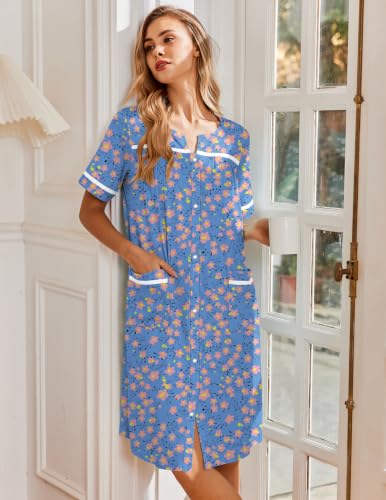 Image of Ekouaer Nightgowns for Women House Dress with Pockets Snap Front House Coat