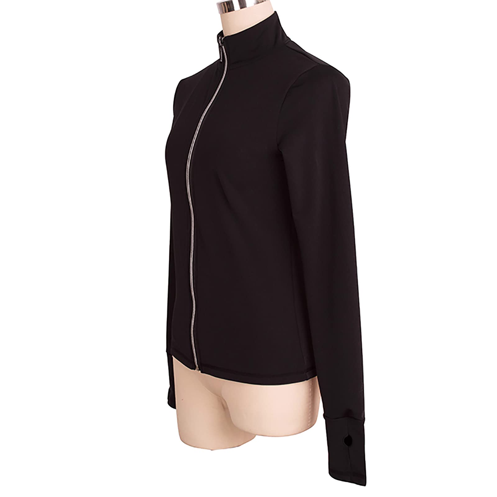Veste de Patinage Artistique Filles et Femmes Costumes de Compétition D'entraînement Patinage sur Glace Crystal avec Strass(Size:XXS,Color:Noir-Épais)