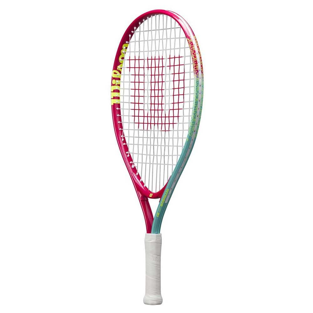 Wilson Intrigue Jr 21,Raquette de Tennis, Cadre Léger pour Prise en Main Facile, Performance pour un Jeu Stable et Coups Puissants, Cordage Adapté au Bras, Couleur :Rouge/Teal, Taille : 21