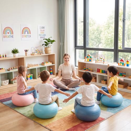 Image of Lewtemi 1 /2 /3 Pcs Flexible Seating for Classroom Elementary 20 Inch Yoga Ball Chair for Kids Wobble Chair for Sensory Kids Large Donut Ball Seats with Inflator for School Office