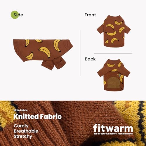 Image of Fitwarm Banana Dog Sweater, Thermal Dog Winter Clothes for Small Dogs Boy Girl, Pet Outfit, Brown, Yellow, Medium