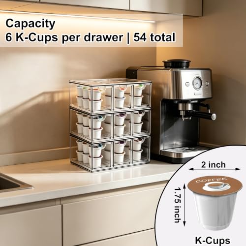 Image of Prsildan Craft Art Supply Organizer Stackable Storage Drawer with 9 Drawers | Clear Acrylic, Tea Bag K Cup Organizer, for Kitchen Office Desk Vanity Makeup Organizer, 3 Pack