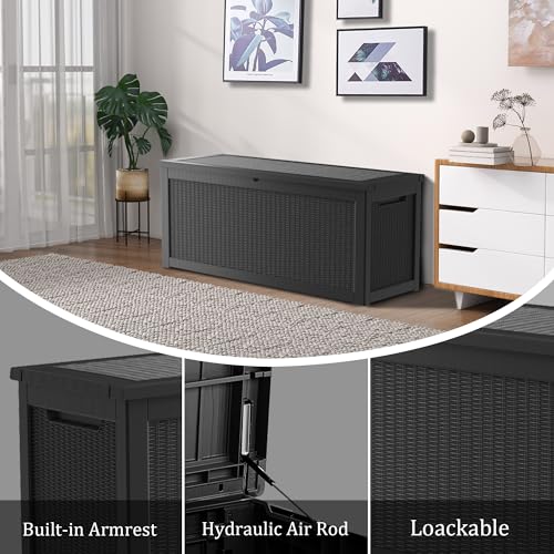 TARKARI 320 Gallon Lockable Resin Deck Box, Waterproof & UV-Resistant Outdoor Storage Box for Outdoor Cushion Storage, Garden Tools & Pool Accessories Storage, Black - Image 7