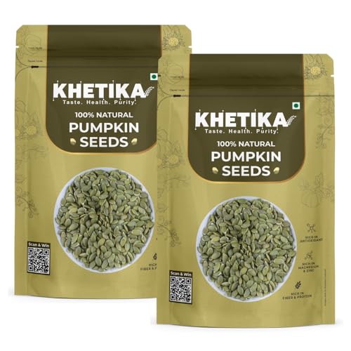 Image of Khetika Raw Pumpkin Seeds 200g | AAA Grade, Seeds for Eating, Healthy Snacks, High in Antioxidant & Protein Rich, Rich in Dietary Fibre, No Preservatives (Pack of 2)