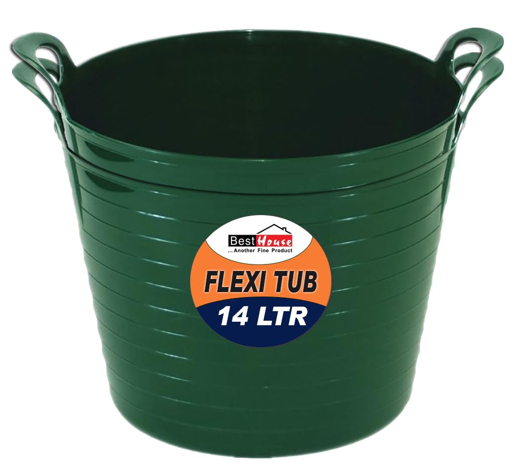 Best House | 2 Pcs of Flexi Tub with Handles | 14 Litres | Green | Garden Tubs | Plastic Storage Container for Home, Washing, Garden Waste and DIY Projects - (Pack of 2)