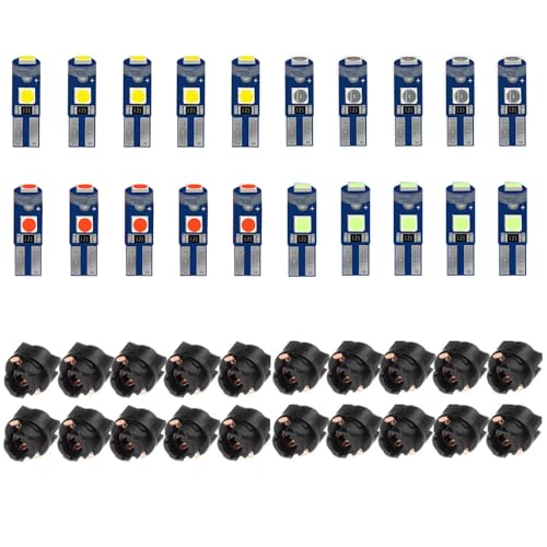 BlyilyB 20-Pack Mix color T5 2721 37 74 Wedge Led Bulb PC74 Twist Sockets Replacement Dash Dashboard Lights Instrument Panel Cluster LEDS Lamps