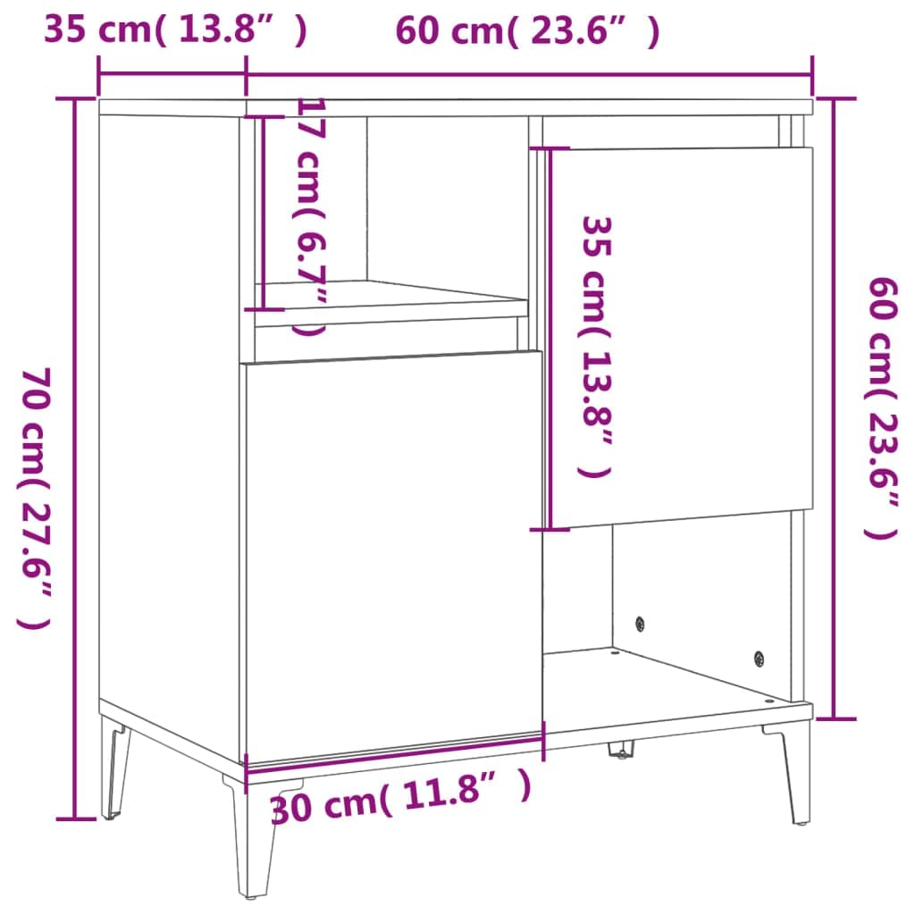 Credenza in rovere Sonoma, 60 x 35 x 70 cm, cassettiera per soggiorno con 4 scomparti, armadietto da corridoio e comodino, credenza per soggiorno e camera da letto