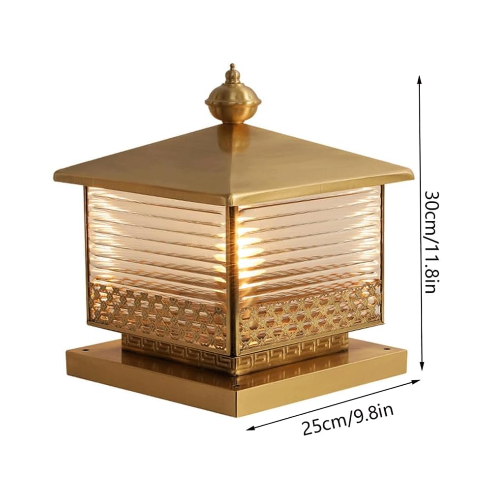 HZWJIA Outdoor Pillar Lamp 9.84 In New Chinese Hardwired Gate Head Patio Landscape Pillar Head Lamp Outdoor IP65rated Waterproof Bollard Lamp With Glass Shade Suitable For Villa Fence Park Fence Pilla