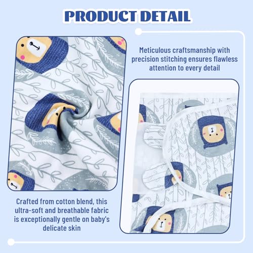 Image of Cinaci 2 Pack Adjustable Soft Cotton Blend Newborn Baby Receiving Swaddle Blankets Sleep Sacks with Nursery Hats Caps Beanies Bonnets for Baby Girls Boys Newborns Infants