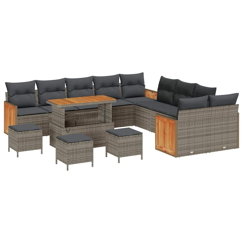 Set di divani da giardino, 18 pezzi, in polyrattan, grigio, con
