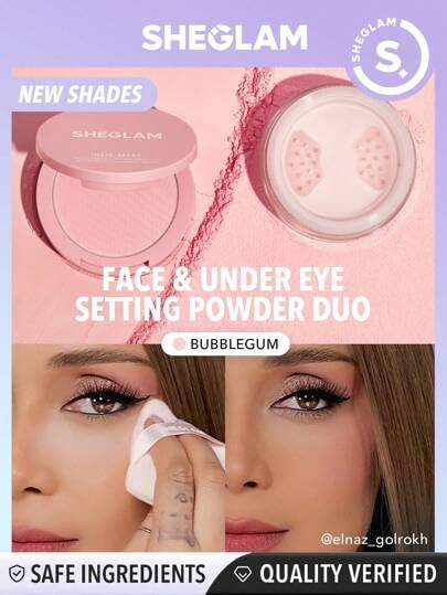 Miniatura 4 de SHEGLAM Insta-Ready Face & Under Eye Setting Powder Duo-Bubblegum 2 En 1 Rosa Iluminador Aceite Control