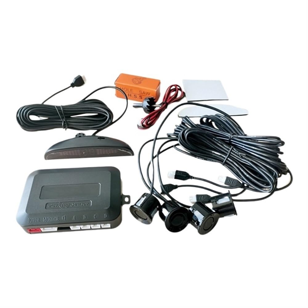 sensores Aparcamiento PDC Smart Parktronic para Coches de detección de Pantalla LED, Monitor de radares de estacionamiento inverso con 4 sensores(Red)