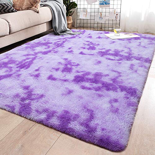 YJ.GWL Fluffy Area Rugs for Bedroom Living Room Shaggy Abstract Nursery Carpets for Girls Kids Teen's Room Fuzzy Floor Carpets Home Decor Rugs 5 x 8 Feet Purple