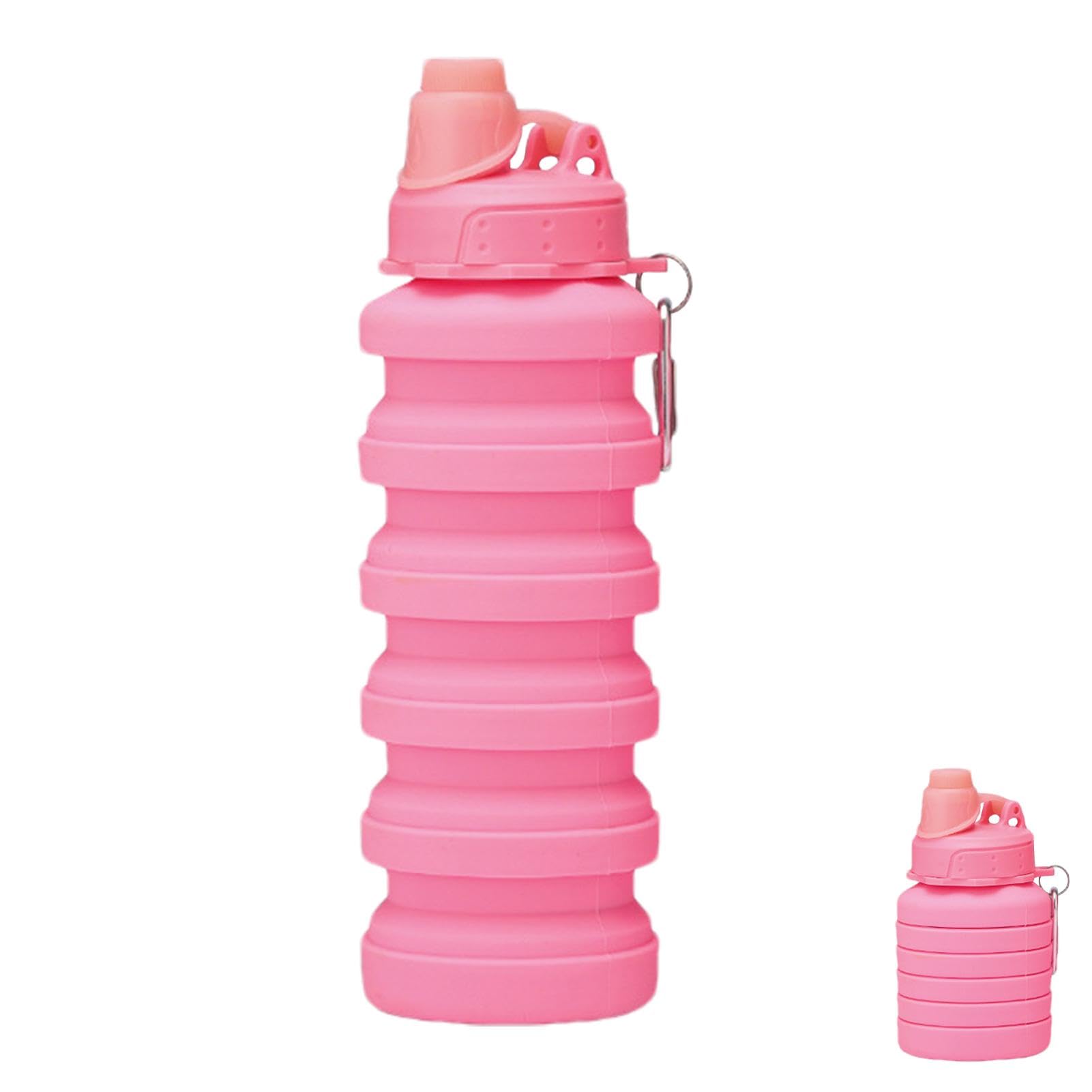 Faltbarer Sportbecher aus Silikon – 700 ml, wiederverwendbare, flexible Flasche mit Karabiner for Outdoor-Aktivitäten und Sport,Faltbarer Wasserbecher(Pink)