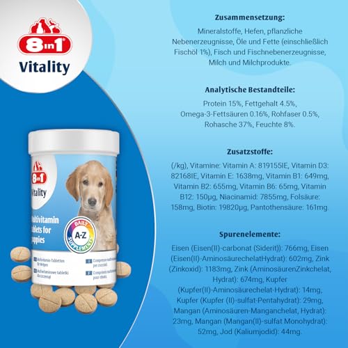 8in1 Multivitamin Tabletten Puppy - zur Nahrungsergänzung bei Welpen, 1 Dose (100 Tabletten)