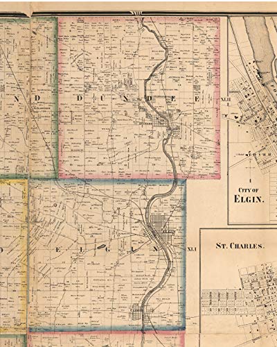 Dundee 1860 Old Town Map with Homeowner Names Illinois - Reprint Kane Co. IL TM