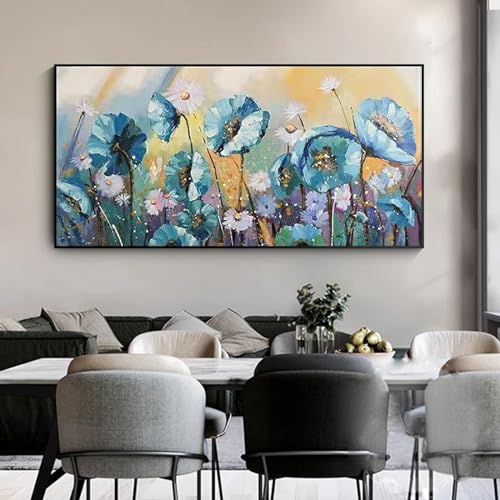 Peinture de fleurs graffitis bleus grand format tableau mural