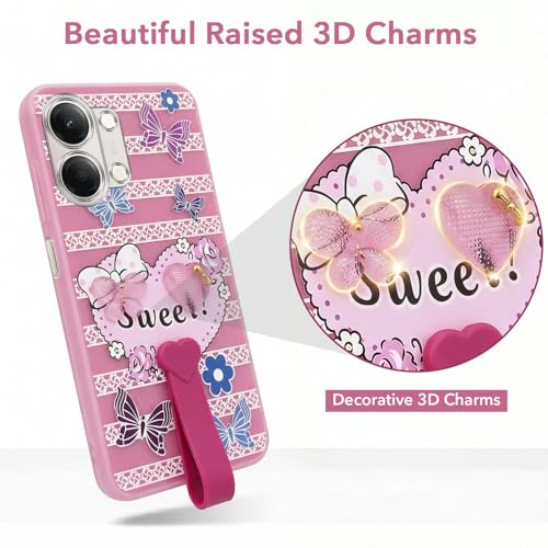 Image of Jkobi Back Cover Case for Vivo Y11 | Vivo Y21 5G (3D Cute Heart Strap Holder | Camera Protection | Designer Girls Print)