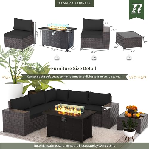 RTDTD Outdoor Patio Furniture Set with Propane Fire Pit Table, 7 Pieces Outdoor Furniture Patio Sectional Sofa Conversation Sets w/ETL Approved 43" Gas Outdoor Fire Table & Coffee Table (Black) - Image 7