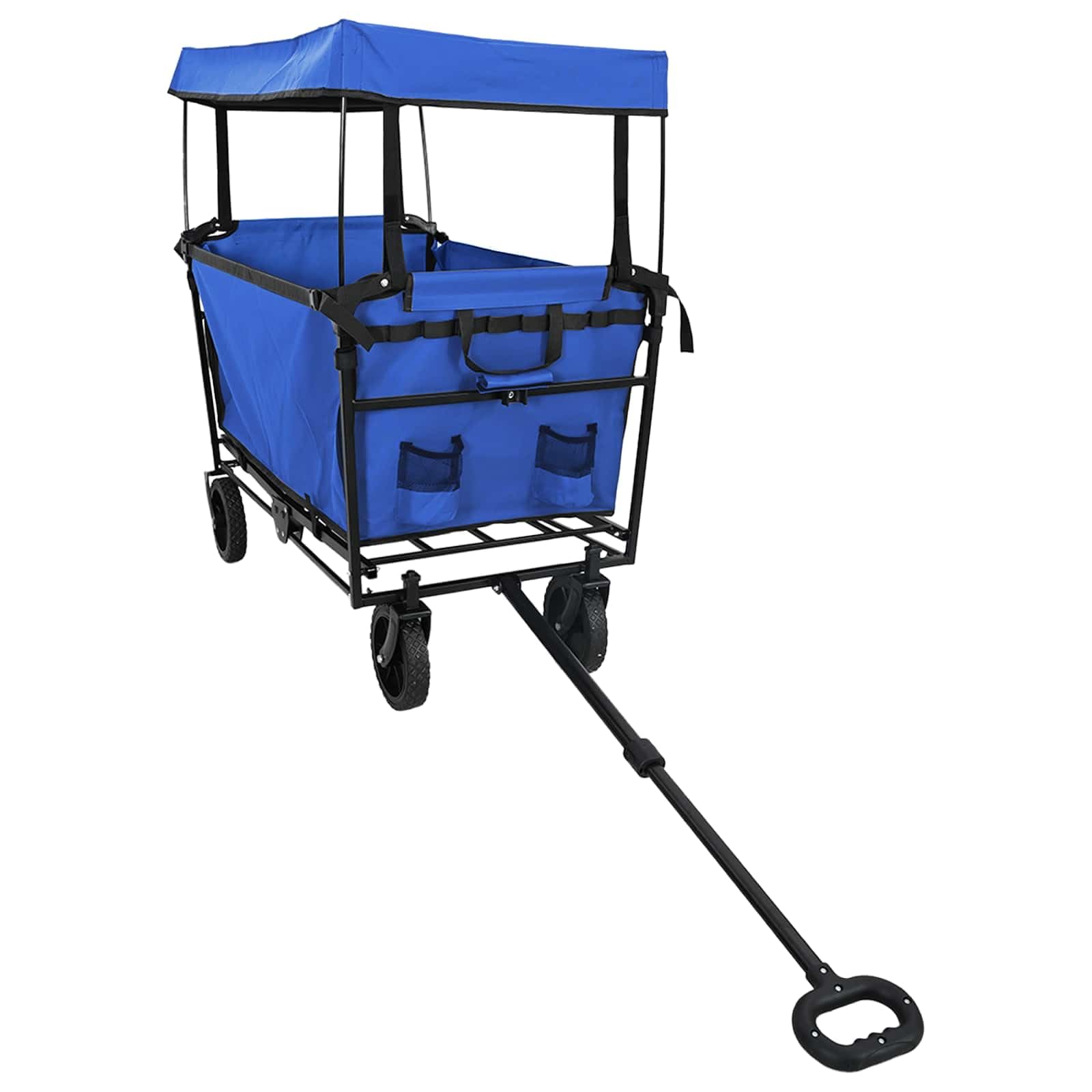 Carrello pieghevole in tessuto Oxford, 105 x 56,5 x 116 cm, nero, con manubrio regolabile e ruote girevoli a 360°, carrello pieghevole per giardino e spiaggia