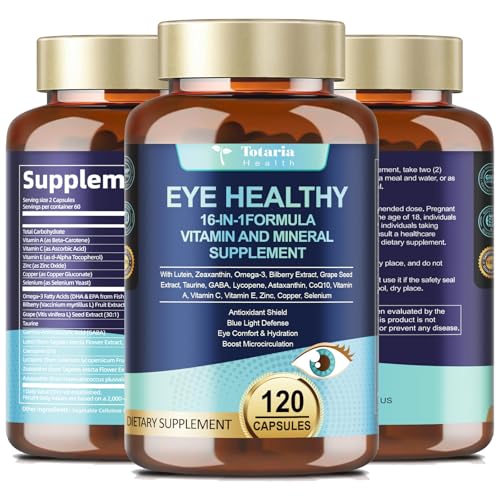 AREDS 2 Eye Vitamins and Mineral Bilberry Extract Omega-3, Eye Vitamin for Seniors Macular Health and Dry Eye, Eye Vitamins Lutein and Zeaxanthin Support Eye Strain & Hydration (120 Capsules)