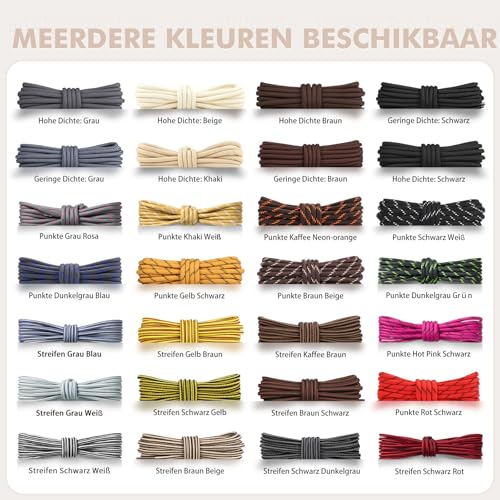 Stepace Rund Schnürsenkel [2 Paar] Reißfest Schuhbänder für Wanderschuhe Arbeitsschuhe Trekkingschuhe, ca. 4,5 mm Durchmesser, 100 cm - 180 cm Länge Kaffee Khaki-120(Punkte)