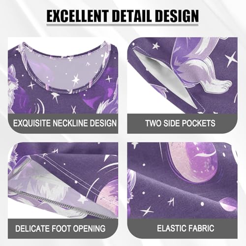 ALAZA Wolf Starry Sky Pajamas Set Short Sleeve Cotton Sleepwear Summer Pjs 2 Piece 5-14Y4