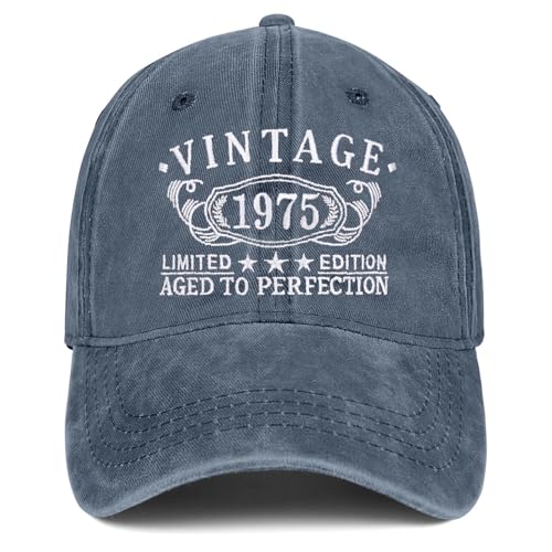 50th Birthday Gifts for Her Him Vintage 1975 Embroidered Baseball Cap Women Men Hat (Blue)