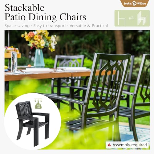 Image of Sophia & William Patio Table and Chairs Set, Outdoor Dining Set for 6, 7 Piece Metal Patio Furniture, 60 inch Rectangular Table with Wood-Like Tabletop(Geometry)