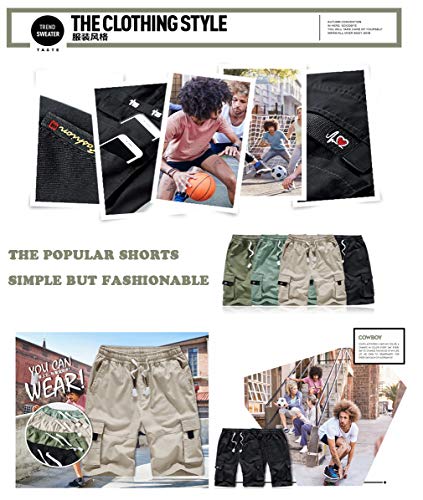 Kolongvangie Cotton Shorts Casual Hiking Men's Boys Lightweight Rip-Stop Cargo Short Pockets Summer Short #TOP5