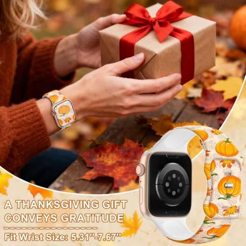 Image of wipalor Fall Thanksgiving Band for Apple Watch Bands for Women 42mm 41mm 40mm 38mm, Cute Holidays Fall iWatch Bands for Women iPhone Watch Bands Series 11 10 9 SE 8 7 6 5 4 3-Thanksgiving /Pumpkin