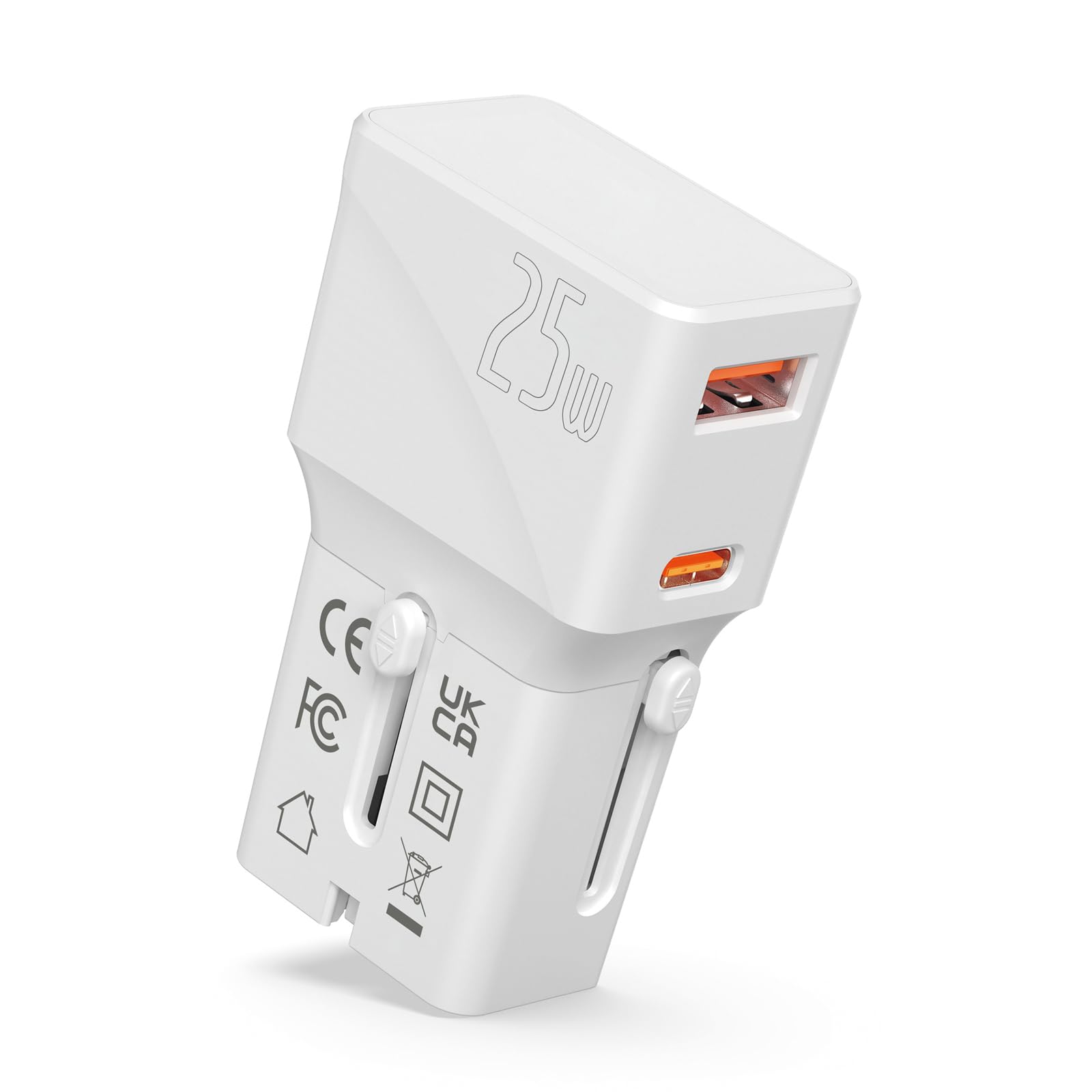VALUE Caricabatterie da viaggio USB con spina Euro/UK/USA, 2 porte (tipo A QC3.0, tipo C PD), 25 W