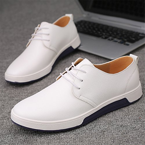 Konhill Men's Casual Oxford Shoes Breathable Flat Fashion Lace-Up Dress Shoes,White,39 #TOP4