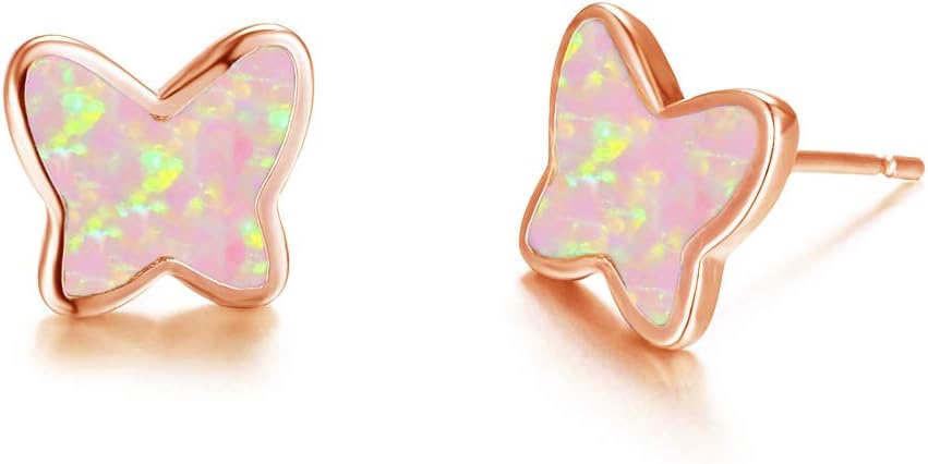 CiNily Opal Stud Earrings,White Gold/Rose Gold Plated Cat Ear/Moon and Star/Dog Bone/Rainbow/Butterfly Small Cute Earrings for Women Girls Hypoallergenic Jewelry Gifts for Sensitive Ears