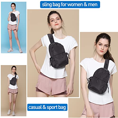 Small Black Sling Crossbody Backpack Shoulder Bag For Men Women, Lightweight Waterproof One Strap Backpack Sling Bag Backpack For Hiking Walking Biking Travel Cycling Usb Charger Port-Nylon #TOP7