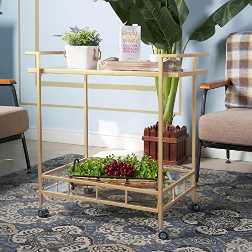 Gold-Bar-Carts-for-The-Home-2-Tier-Vintage-Serving-Bar-Cart-Rolling-Coffee-Cart-Bar-on-Wheels-Modern-Wine-Liquor-Cart-for-Home-Kitchen Gold Bar Carts for The Home 2 Tier Vintage Serving Bar Cart Rolling Coffee Cart Bar on Wheels Modern Wine Liquor Cart for Home Kitchen