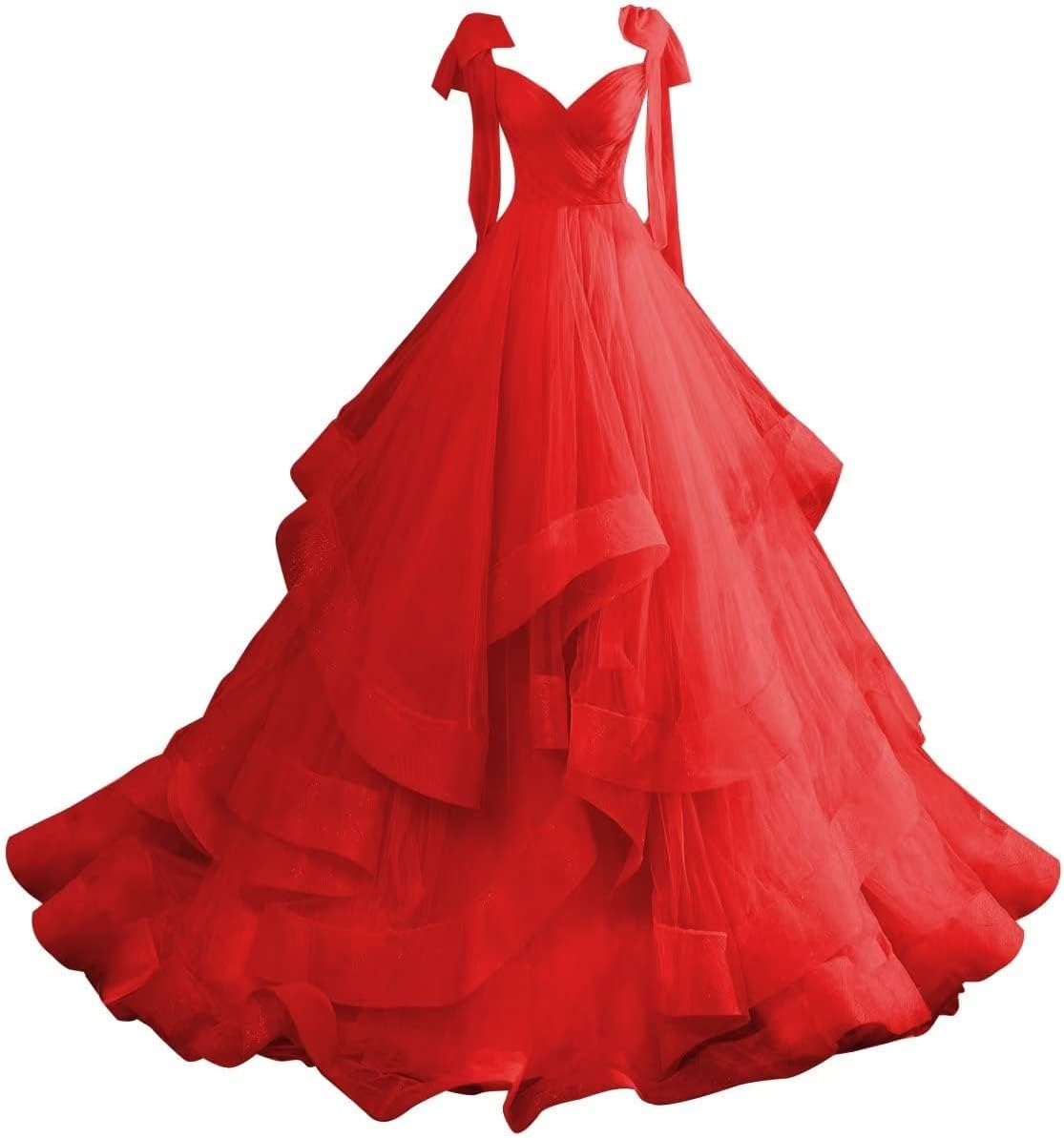 Layered Tulle Prom Dress Women Spaghetti Straps Long Ball Gowns Sleeveless Ruffles Formal Evening Dresses