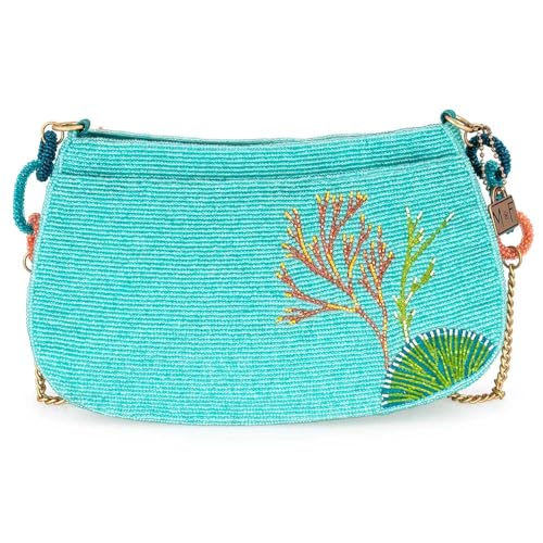 Mary Frances Reef Rider Beaded Crossbody Handbag Ocean Seahorse Embellished Purse Coral Themed Evening Bag, Multicolor2