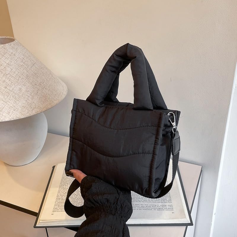 Small Puffer Tote Bag for Women,Quilted Crossbody Bag with Adjustable Strap,Puffy Purse Nylon Shoulder Handbag2