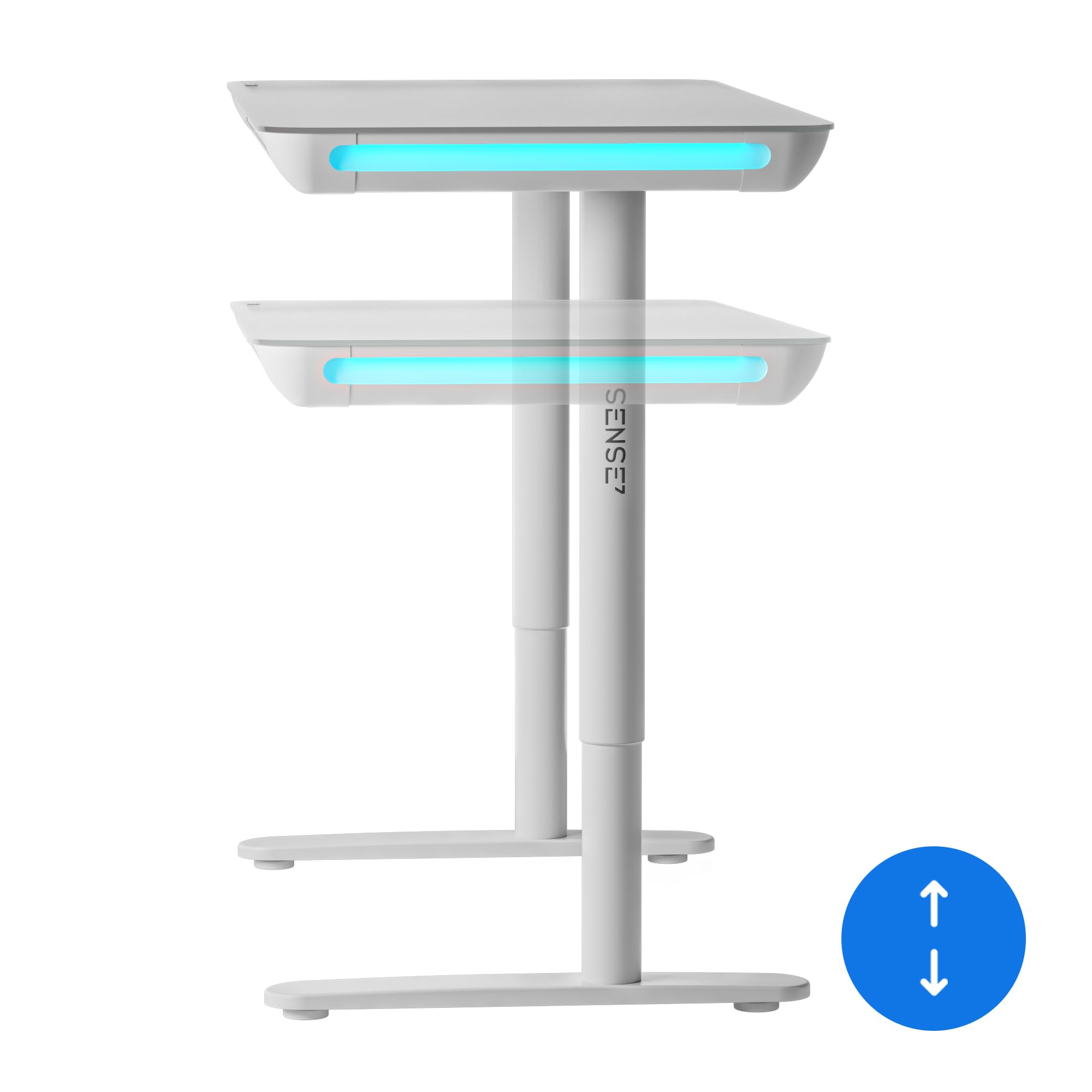 SENSE7 Nomo LED Gaming Schreibtisch, 120x60cm, Höhenverstellbar, USB-C, USB 3.0, Glas, Schublade, Haken, Modern, Weiß, Erwachsener, Home Office, Büro, Lernzimmer, Wohnzimmer