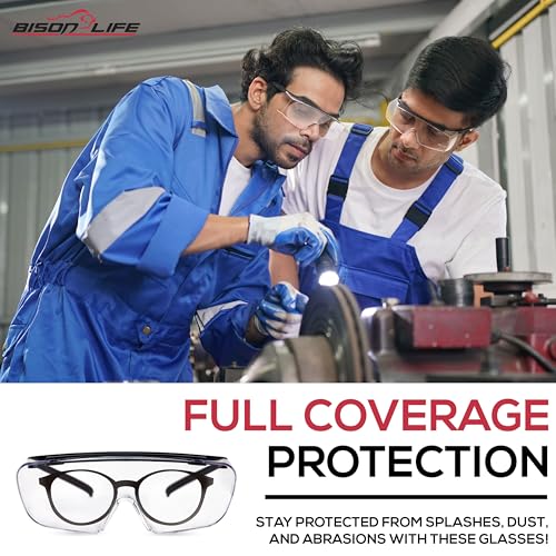 Image of Bison Life VisonSafe Duarte Safety Goggles, Clear Anti-Scratch Anti-Fog Lens with Black Frame, UV400 Impact-Resistant Over-Glasses for Industrial & Laboratory Use - Pack of 1