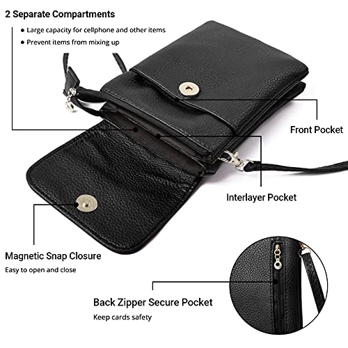 WITERY Small Crossbody Bags for Women - PU Leather Mini Phone Purse Cossbody Purse, Lightweight Black Cell Phone Wallet Pouch4